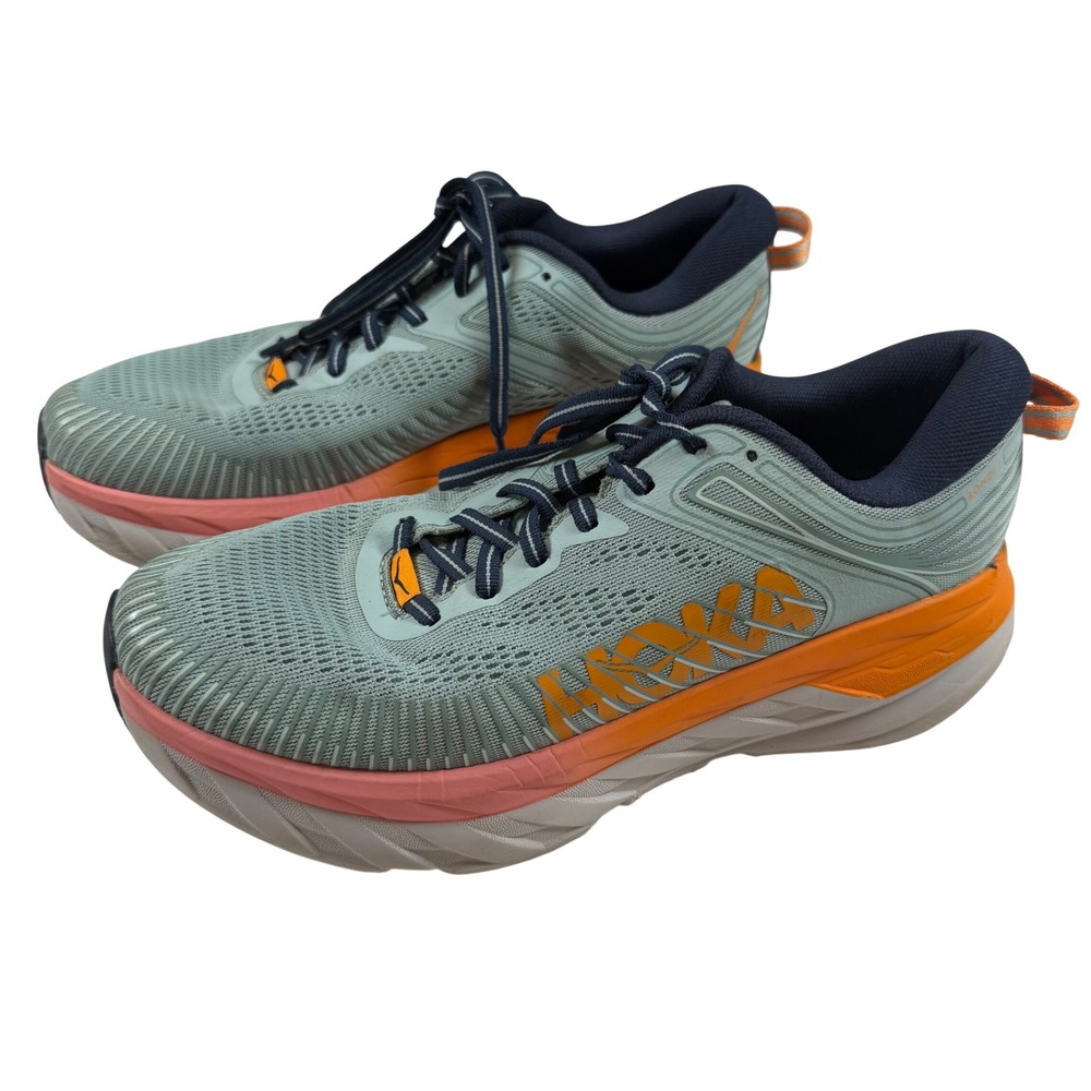Hoka One One Bondi 7 Womens 9 Blue‎ Fog Ombre Orange Running Shoes 1110519